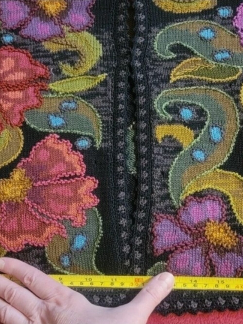Peruvian Connection art knit handmade pima cotton cardigan XL floral Peru - Picture 8 of 16